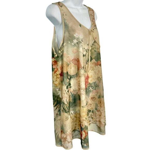 Vintage 90s Beige Pink Green Floral Roses Sheer Coquette Lingerie Dress size L - Picture 5 of 8